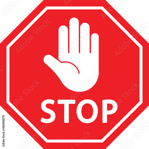 Stopsignwithhandsymbolinredbackground