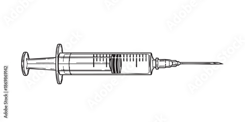 Syringe with needle outline icon vector