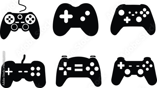 Game Joystick Icon Set Gameplay icons simple vector set. logo sign symbol set Game controller and joystick icon set with console gaming input devices for video game interface design gamepad glyph icon