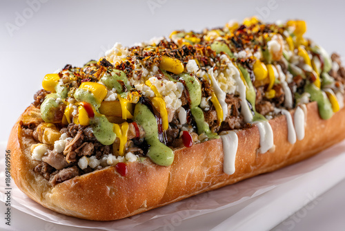 Wallpaper Mural Colorful and Flavorful Guatemalan Pepito Hot Dog with Toppings in Studio Shot Torontodigital.ca