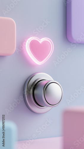 Pastel scene with a toggle switch mid-motion, gently angled as it turns on. A semi-transparent heart begins to glow from within, creating a soft, romantic and modern visual with copy space.
