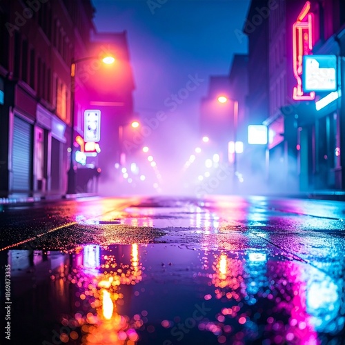 Neon Street Reflection