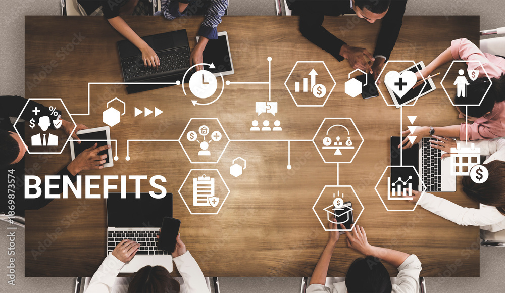 Obraz premium Employee benefit program improves HR management, workforce satisfaction, and corporate engagement Parse