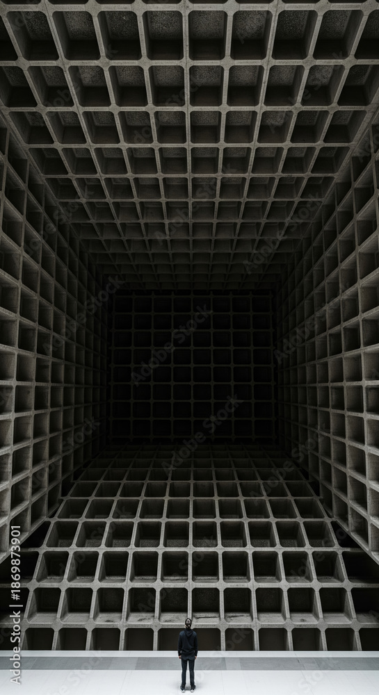 Obraz premium Low Angle of Person Under Geometric Grid Ceiling