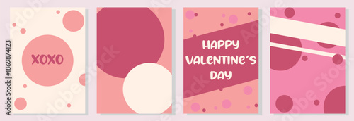 Cute Pink Valentine Postcards Set with Hearts and Abstract Shapes