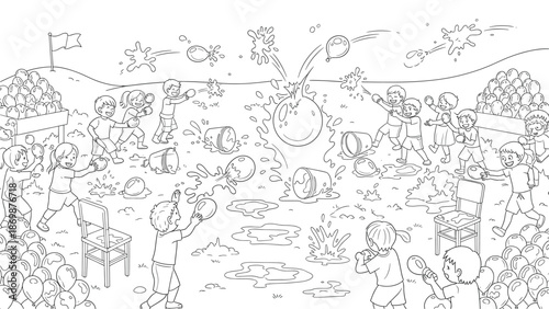 Children enjoying a fun water balloon fight on a sunny day outdoors