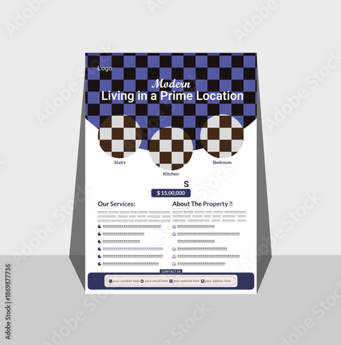 A collection of professional Real Estate Flyer templates featuring two distinct styles: a circular photo layout for 'Luxury Home For Sale' and a modern grid design for 'Living in a Prime Location'. Th