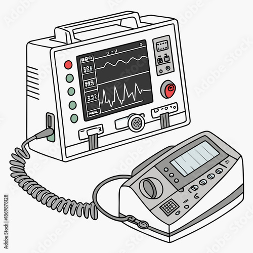 Medical defibrillator with screen and electrode connected