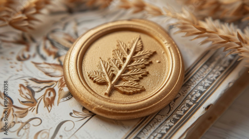 Golden Wax Seal with Leaf Emblem