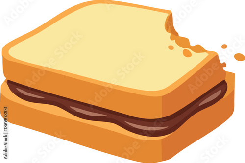 A playful cartoon illustration of a partially bitten sandwich with chocolate filling, showing crumbs and a bite mark for a fun, tasty moment.