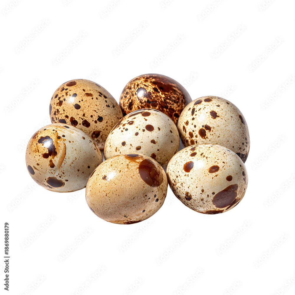 Obraz premium Group of fresh speckled quail eggs, Nutritious tiny bird eggs