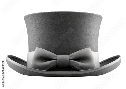 Gray top hat with bow, shiny texture