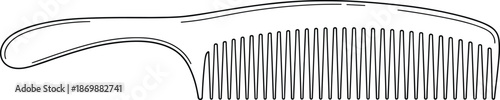 Minimal hair comb line art illustration, simple grooming accessory outline, beauty styling tool design, personal care concept, isolated on white background