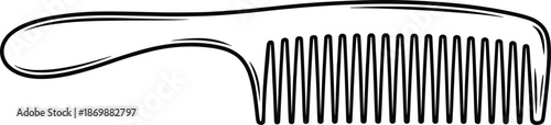 Minimalist black outline hair comb illustration isolated on white background, simple grooming tool icon, clean vector style design