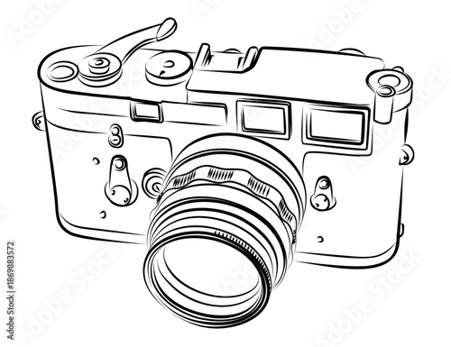 Sketch of vintage photo camera. 