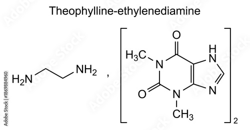 Theophylline ethylenediamine, chemical structure of heophylline ethylenediamine, drug substance