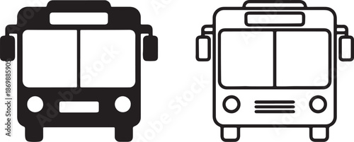 Two black and white bus facing each other with rectangular windows and doors also transparent background