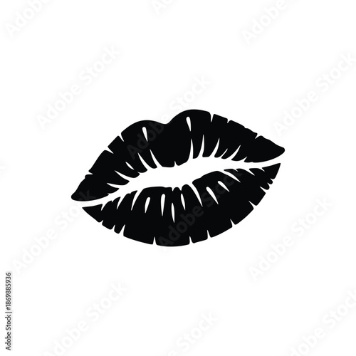 Black and white lips kiss print vector illustration for Valentines Day romantic love design