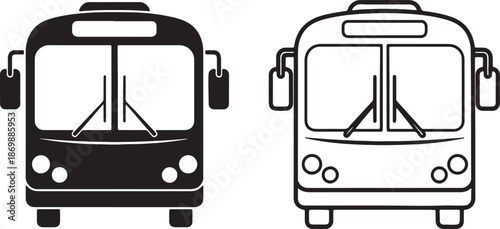 Two black and white bus with whisk symbols on the front windows also transparent background