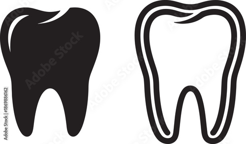 Two Black Outlined Teeth with Different Shapes on White Background also transparent background