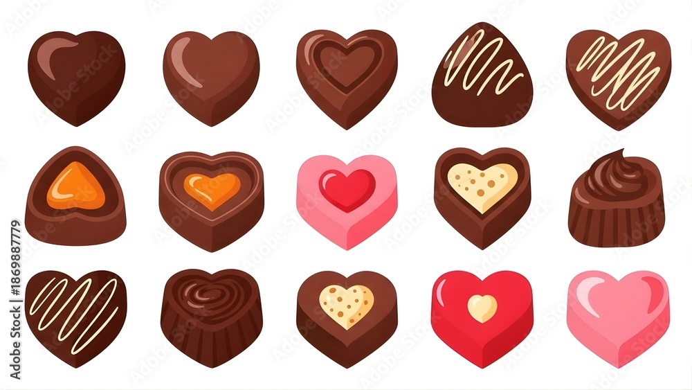 Fototapeta premium an assortment of beautifully crafted chocolate hearts in various shades and designs perfect for gifts or sweet indulgence