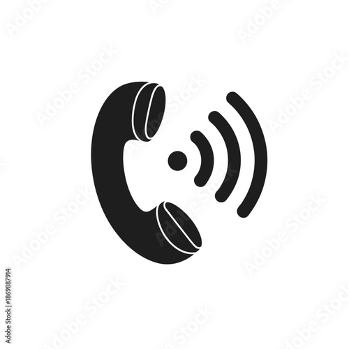 Telephone receiver with sound waves in black silhouette style  