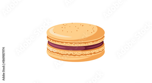 Delicious yellow macaron with purple filling isolated on white background, perfect for dessert menu designs and bakery illustrations.