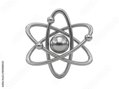 Abstract metal atom with electron orbits isolated on transparent background
