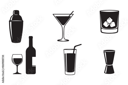 Professional Bar and Cocktail Equipment Silhouette Icons