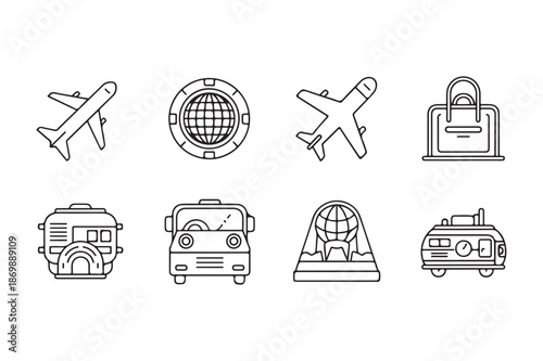 Travel and Transportation Thin Line Travel Icon Set