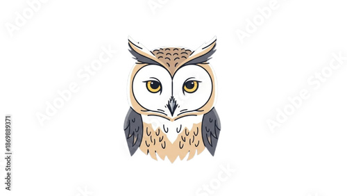 An owl with large yellow eyes and brown feathers is depicted in a detailed illustration
