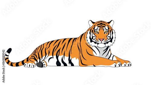 Tiger lying down in a serene environment viewed from the side