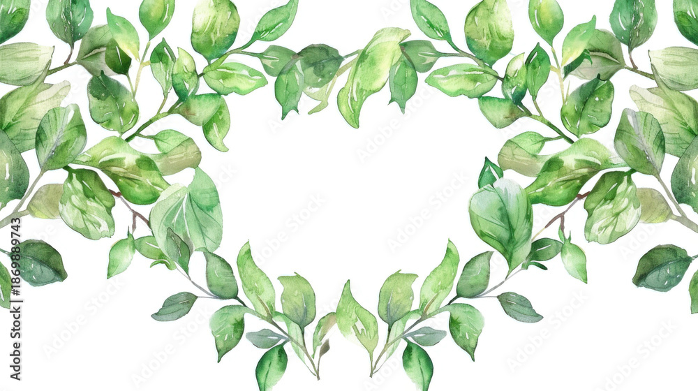 Fototapeta premium Watercolor Green Leaf Frame