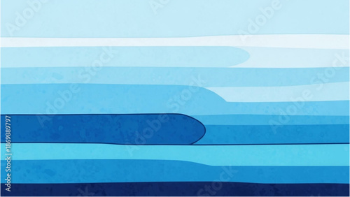 Serene landscape with layers of blue hues and abstract shapes viewed from above