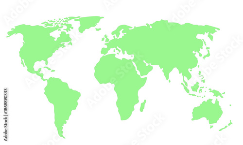 Green World Map Silhouette Isolated on White Background