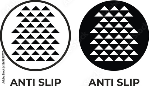 Two Black and White Anti Slip Vector Icons with Triangular Pattern and 'ANTI SLIP' Text