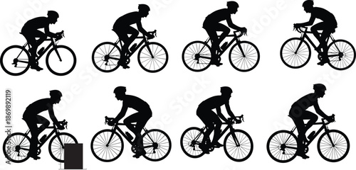 Set of Professional Cyclist Silhouettes Isolated on White Background for Sports Competition Action Road Bike Racing Graphic Design Illustration Elements