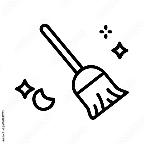 Hotel room cleaning in a vacation setting with a simple line art style, copy space