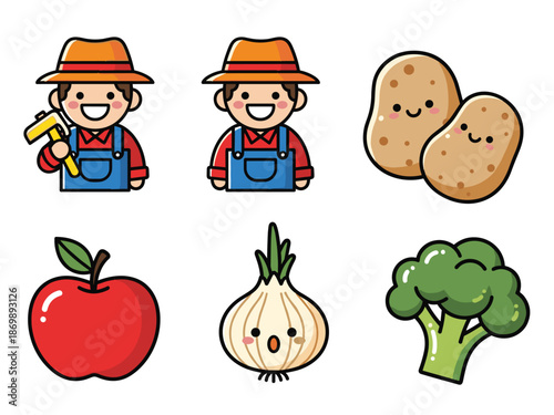 Cute Farmer Illustrations with Fresh Produce