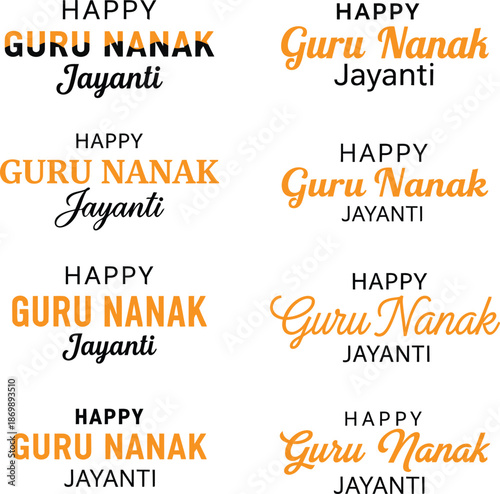 Guru Nanak Jayanti greeting cards with Happy Guru Nanak Jayanti text in various fonts and colors