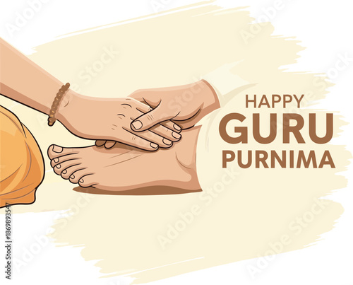 Guru Purnima celebration with hands touching feet in a traditional Indian gesture of respect and devotion