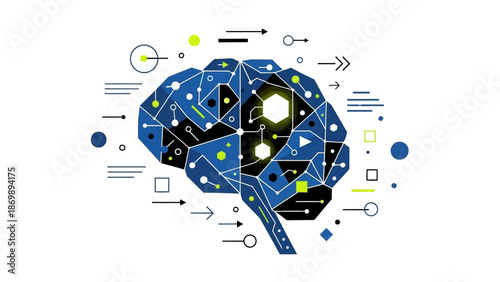 Futuristic digital brain illustration representing artificial intelligence, machine learning, and advanced data processing within a technological network