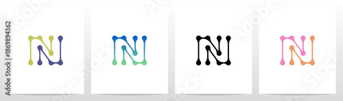 Lines Dots Abstract Organic Shape Letter Initial Logo Design N