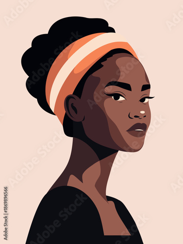 Vector portrait poster an African American woman in profile. Dark-skinned woman with expressive facial features is ideal for topics to diversity, beauty, fashion, culture. Avatar for social media
