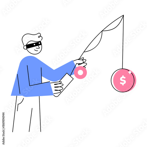 A drawing style illustration depicting money scam
