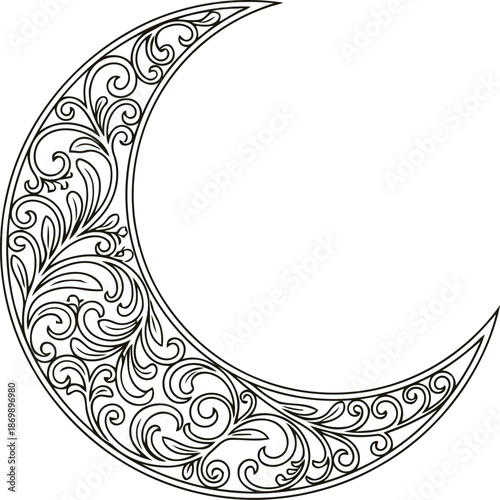 Crescent Moon Ornate Swirls Illustration
