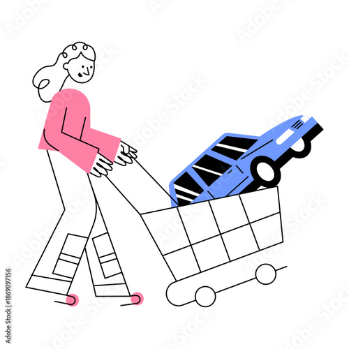 A hand drawn style illustration showing buying car