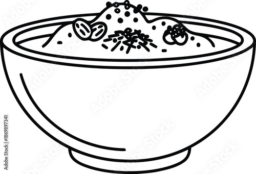 Hummus Bowl with Garnishes - Simple Outline Illustration