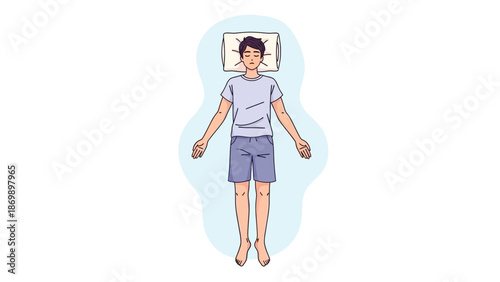 A minimalist vector illustration depicting a relaxed individual in a supine sleep position, symbolizing tranquility, comfort, and a healthy approach to rest