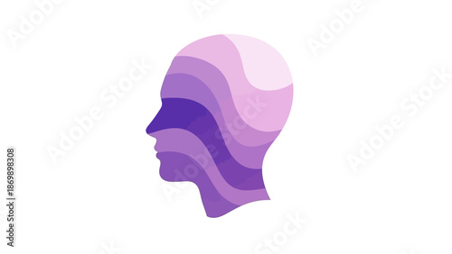 Abstract human head profile with layered purple and pink gradient waves, representing the depth of thought, identity, and mental well-being in a minimalist graphic style
